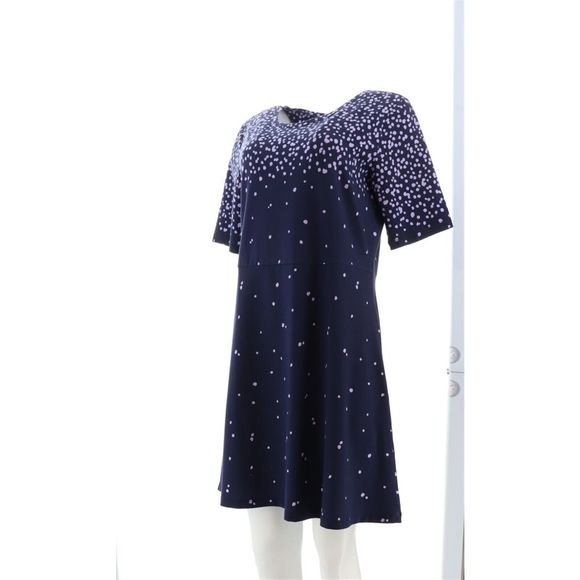 Isaac Mizrahi Scattered Dot Fit Flare Dress Dark Navy A395256A - Picture 2 of 9